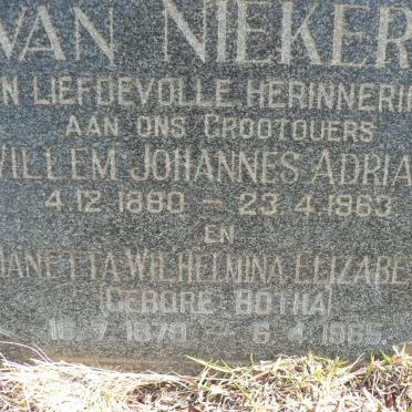NIEKERK Willem Johannes Adriaan, van 1880-1963 &amp; Janetta Wilhelmina Elizabeth BOTHA 1879-1965