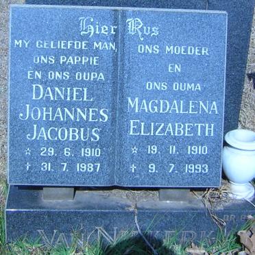NIEKERK Daniel Johannes Jacobus, van 1910-1987 &amp; Magdalena Elizabeth 1910-1993