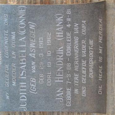 NIEMAND Jan Hendrik 1908-1981 &amp; Judith Isabella VAN ASWEGEN 1913-1962