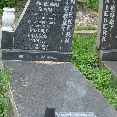 NIEKERK Roedolf Francois, van 1922-1996 &amp; Wilhelmina Sophia 1925-1994
