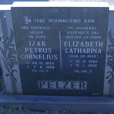 PELZER Izak Petrus Cornelius 1895-1994 &amp; Elizabeth Catharina DE BEER 1894-1986