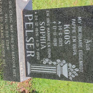 PELSER Koos 1921-1991 &amp; Sophia 1926-1992