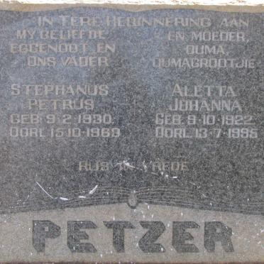 PETZER Stephanus Petrus 1930-1963 &amp; Aletta Johanna 1922-1995