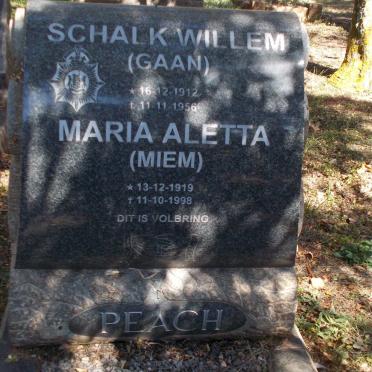 PEACH Schalk Willem 1912-1956 &amp; Maria Aletta 1919-1998