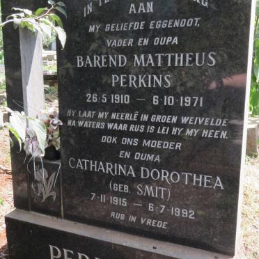 PERKINS Barend Mattheus 1910-1971 &amp; Catharina Dorothea nee SMIT 1915-1992