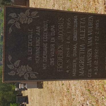 PIETERSE Frederick Jacobus 1884-1966 &amp; Magrietha Aletta JANSEN VAN VUUREN 1892-1985