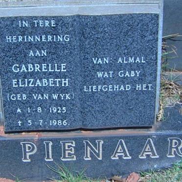 PIENAAR Gabrelle Elizabeth nee van WYK 1925-1986