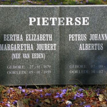 PIETERSE Petrus Johannes Albertus 1877-1961 &amp; Bertha Elizabeth Margaretha Joubert VAN EEDEN 1879-1959