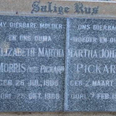 PICKARD Martha Johanna 187?-1953 :: MORRIS Elizabeth Martha nee PICKARD 1905-1988