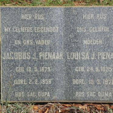 PIENAAR Jacobus J. 1879-1959 &amp; Louisa J. 1885-1971