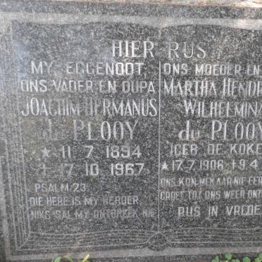 PLOOY Joachim Hermanus, du 1894-1967 &amp; Martha Hendrina Wilhelmina DE KOKER 1906-1982