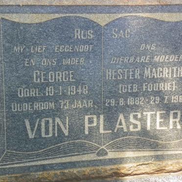 PLASTER George, von -1948 &amp; Hester Magrithe FOURIE 1882-1960