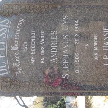 PLESSIS Andries Stephanus Uys, du 1906-1964 &amp; J.P. 1906-1978