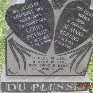 PLESSIS Louis Petrus, du 1914-1986 &amp; Susanna Bertina 1920-1992