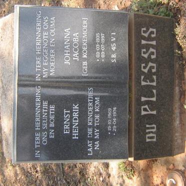 PLESSIS Johanna Jacoba, du nee KOEKEMOER 1935-1997 :: DU PLESSIS Ernst Hendrik 1969-1974