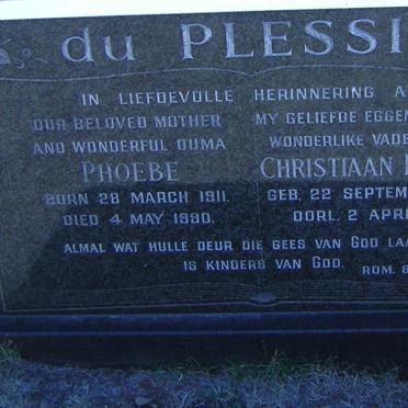 PLESSIS Christiaan Rudolph, du 1906-1986 &amp; Phoebe 1911-1990