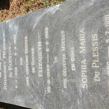 PLESSIS Johannes Hendrik, du 1902-1966 &amp; Sophia Maria 1906-1991 :: DU PLESSIS Elizabeth 1940-1966