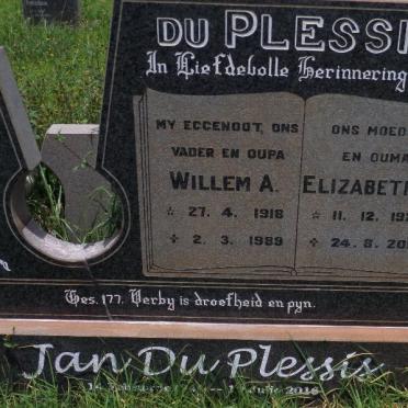 PLESSIS Willem A., du 1918-1989 &amp; Elizabeth M. 1924-2010 :: DU PLESSIS Jan 194?-2016