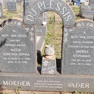 PLESSIS Andries Stephanus, du 1874-1956 &amp; Aletta Dorethea Sophia CLAASEN 1889-1966