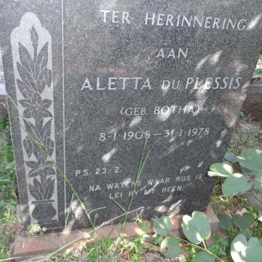 PLESSIS Aletta, du nee BOTHA 1908-1978