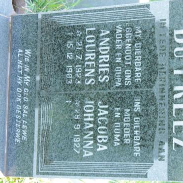 PREEZ Andries Lourens, du 1923-1983 &amp; Jacoba Johanna 1927-