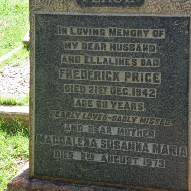 PRICE Frederick -1942 &amp;  Magdalena Susanna Maria -1973