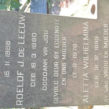 PREIS Roelof J. de Leeuw, LE ROUX 1890-1968 &amp; Aletta Wilhelmina 1893-1970