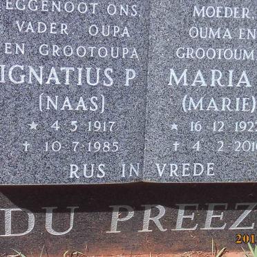 PREEZ Ignatius P., du 1917-1985 &amp; Maria S. 1922-2010