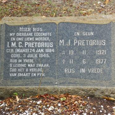 PRETORIUS I.M.C. nee MANS 1884-1945 :: PRETORIUS M.J. 1921-1977