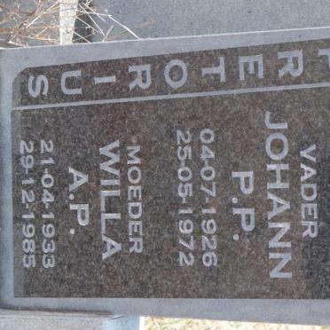 PRETORIUS Johann P.P. 1926-1972 &amp; Willa A.P. 1933-1985
