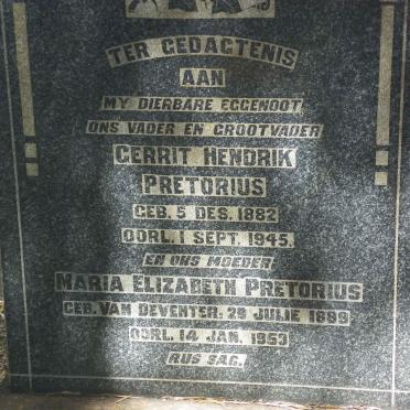 PRETORIUS Gerrit Hendrik 1882-1945 &amp; Maria Elizabeth VAN DEVENTER 1889-1953
