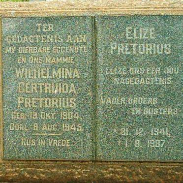PRETORIUS Wilhelmina Gertruida 1904-1945 :: PRETORIUS Elize 1941-1987