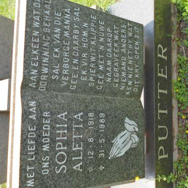 PUTTER Sophia Aletta 1918-1989