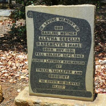 RADEMEYER Aletha Cecelia nee MARÉ 1891-1943