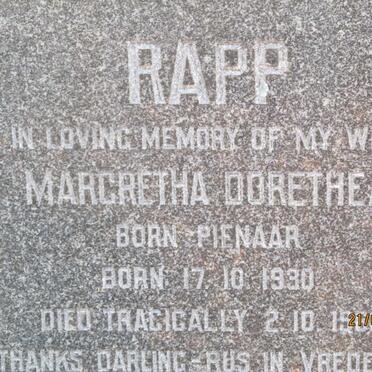 RAPP Margretha Dorethea nee PIENAAR 1930-1960
