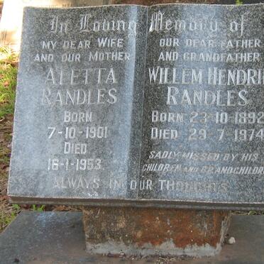 RANDLES Willem Hendrik 1892-1974 &amp; Aletta 1901-1953