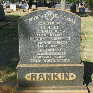 RANKIN Andrew -1942 :: RANKIN John Andrew Gordon -1944 :: RANKIN Rachel 1873-1959 :: RANKIN Mary -1965