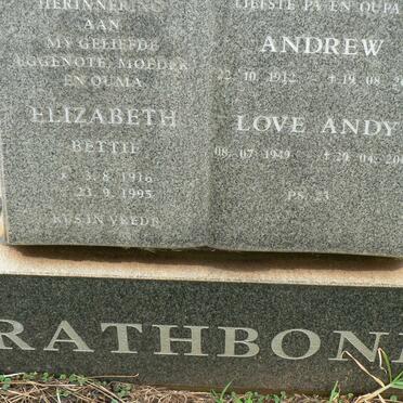 RATHBONE Andrew 1912-2001 &amp; Elizabeth 1916-1995 :: RATHBONE Love Andy 1949-2000