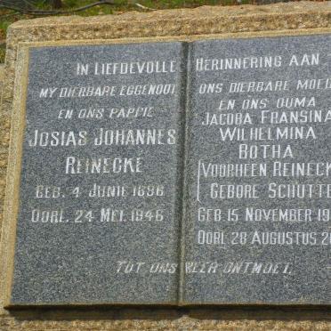 REINECKE Josias Johannes 1896-1946 &amp; Jacoba Fransina Wilhelmina BOTHA voorheen REINECKE nee SCHUTTE 1909-2000