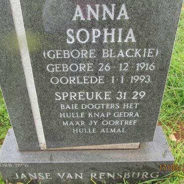 RENSBURG Anna Sophia, Janse van nee BLACKIE 1916-1993
