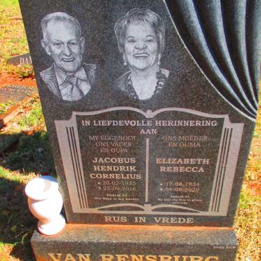 RENSBURG Jacobus Hendrik Cornelius, van 1935-2016 &amp; Elizabeth Rebecca 1934-2020
