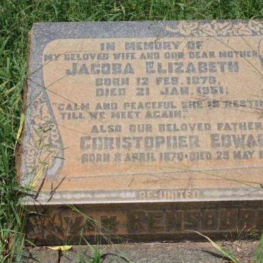 RENSBURG Christopher Edward, van 1870-1953 &amp; Jacoba Elizabeth 1876-1951