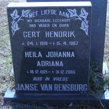RENSBURG Gert Hendrik, Janse van 1918-1987 &amp; Heila Johanna Adriana 1921-2005