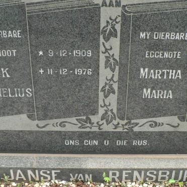 RENSBURG Dirk Cornelius, Janse van 1909-1976 &amp; Martha Maria 1921-1982