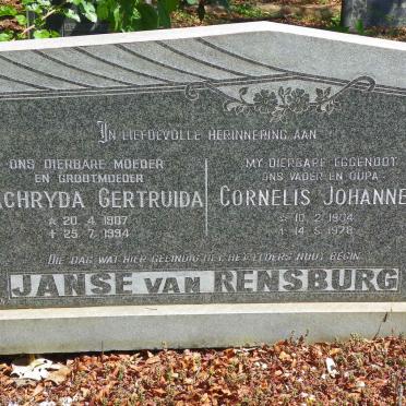 RENSBURG Cornelis Johannes, Janse van 1904-1978 &amp; Zachryda Gertruida 1907-1994
