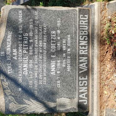 RENSBURG Daniel Petrus, Janse van 1901-1959 &amp; Annie E. Coetzer 1914-1993