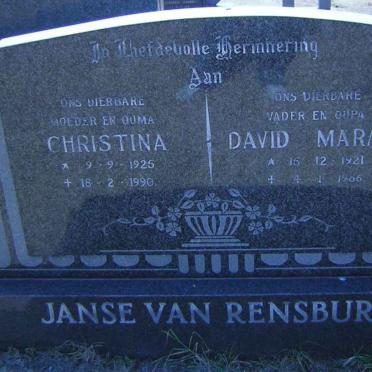 RENSBURG David Marais, Janse van 1921-1986 &amp; Christina 1926-1990