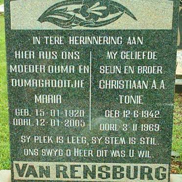 RENSBURG Christiaan A.A., van 1942-1969 :: van RENSBURG Maria 1920-2005