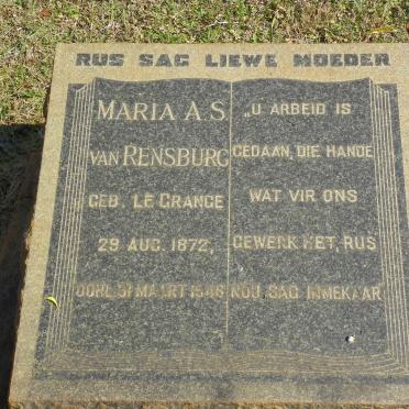 RENSBURG Maria A.S., van nee LE GRANGE 1872-1946