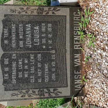RENSBURG Johanna Louisa, Janse van 1929-1976